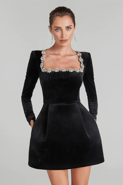 Zwarte Avondjurk Elegante Velvet Jurk voor Vrouw - StudioMarella