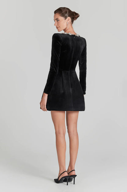Zwarte Avondjurk Elegante Velvet Jurk voor Vrouw