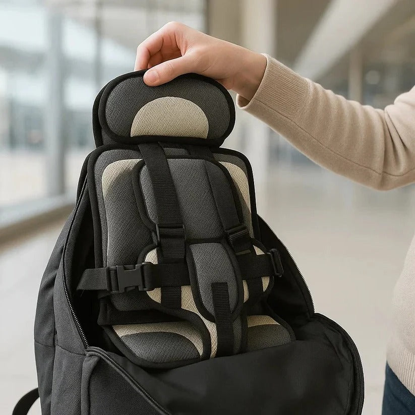 Opvouwbare Kinderzitje Reisstoeltje Zwart met Vijfpuntsgordel | Compact voor Taxi Mietwagen en Vakantie Onderweg met Kinderen