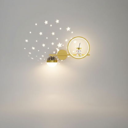 Wandlamp Kinderkamer Astronaut LED Goud Sterren Maan Nachtlamp Jongens Meisjes Babykamer Wandlicht Ruimtevaart Sfeerlamp