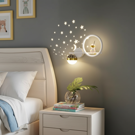 Wandlamp Kinderkamer Astronaut LED Goud Sterren Maan Nachtlamp Jongens Meisjes Babykamer Wandlicht Ruimtevaart Sfeerlamp