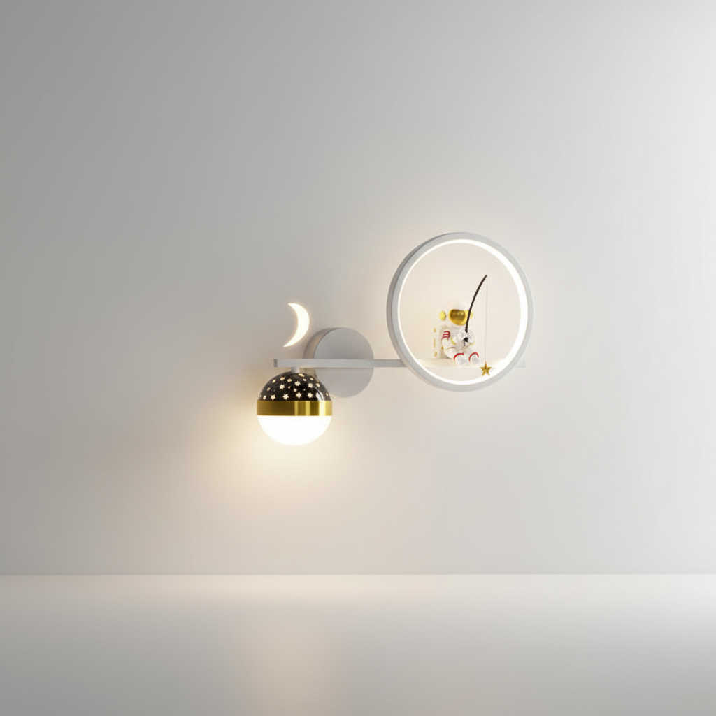Wandlamp Kinderkamer Astronaut LED Goud Sterren Maan Nachtlamp Jongens Meisjes Babykamer Wandlicht Ruimtevaart Sfeerlamp