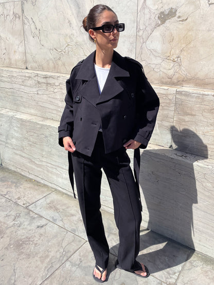 Dames Trenchcoat Kort Lichtgewicht Groen Elegante Stijl