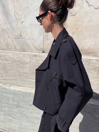 Dames Trenchcoat Kort Lichtgewicht Groen Elegante Stijl