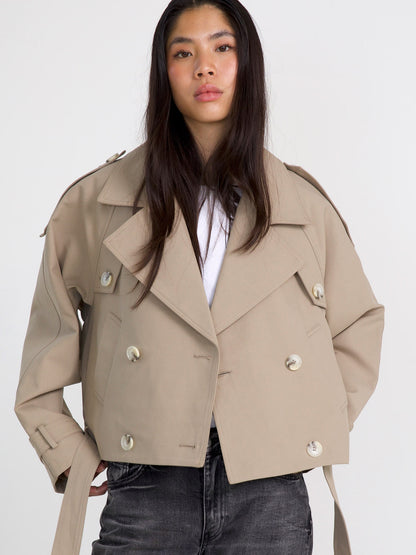 Dames Korte Trenchcoat Lichtgewicht Groen Jas