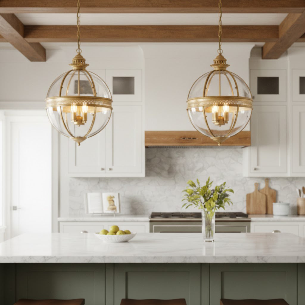 Barok Hanglamp met Glazen Kappen en Gouden Afwerking – Luxe Design Kroonluchter 3-Lichts