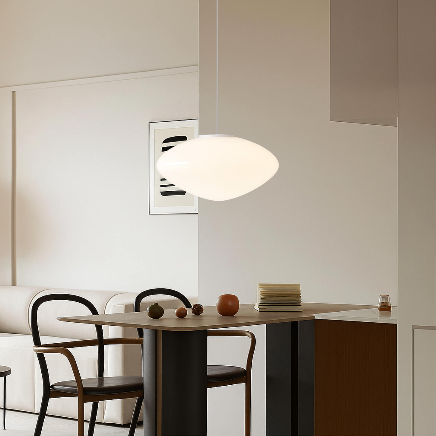 Deense hanglamp glas LED wit eettafel woonkamer Scandinavisch design minimalistisch modern