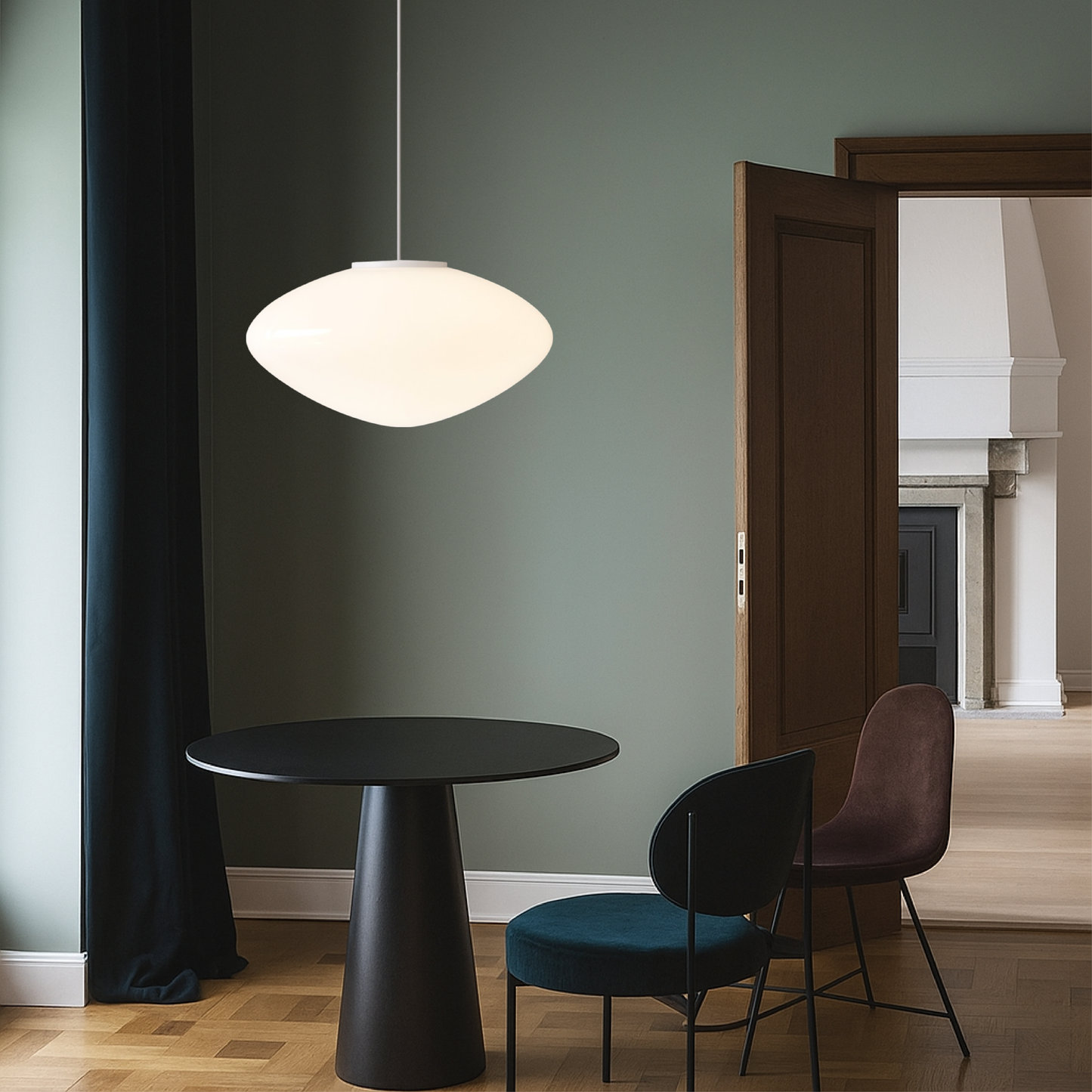 Deense hanglamp glas LED wit eettafel woonkamer Scandinavisch design minimalistisch modern