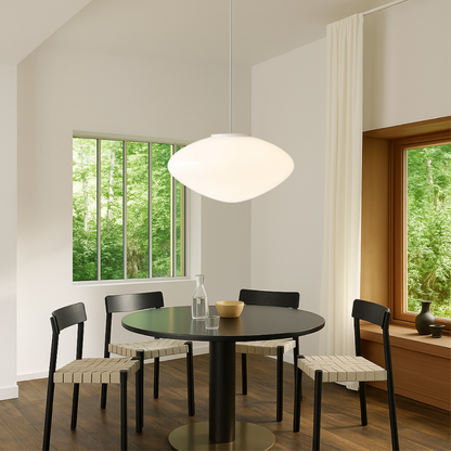 Deense hanglamp glas LED wit eettafel woonkamer Scandinavisch design minimalistisch modern