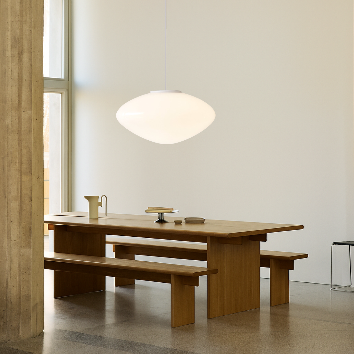 Deense hanglamp glas LED wit eettafel woonkamer Scandinavisch design minimalistisch modern