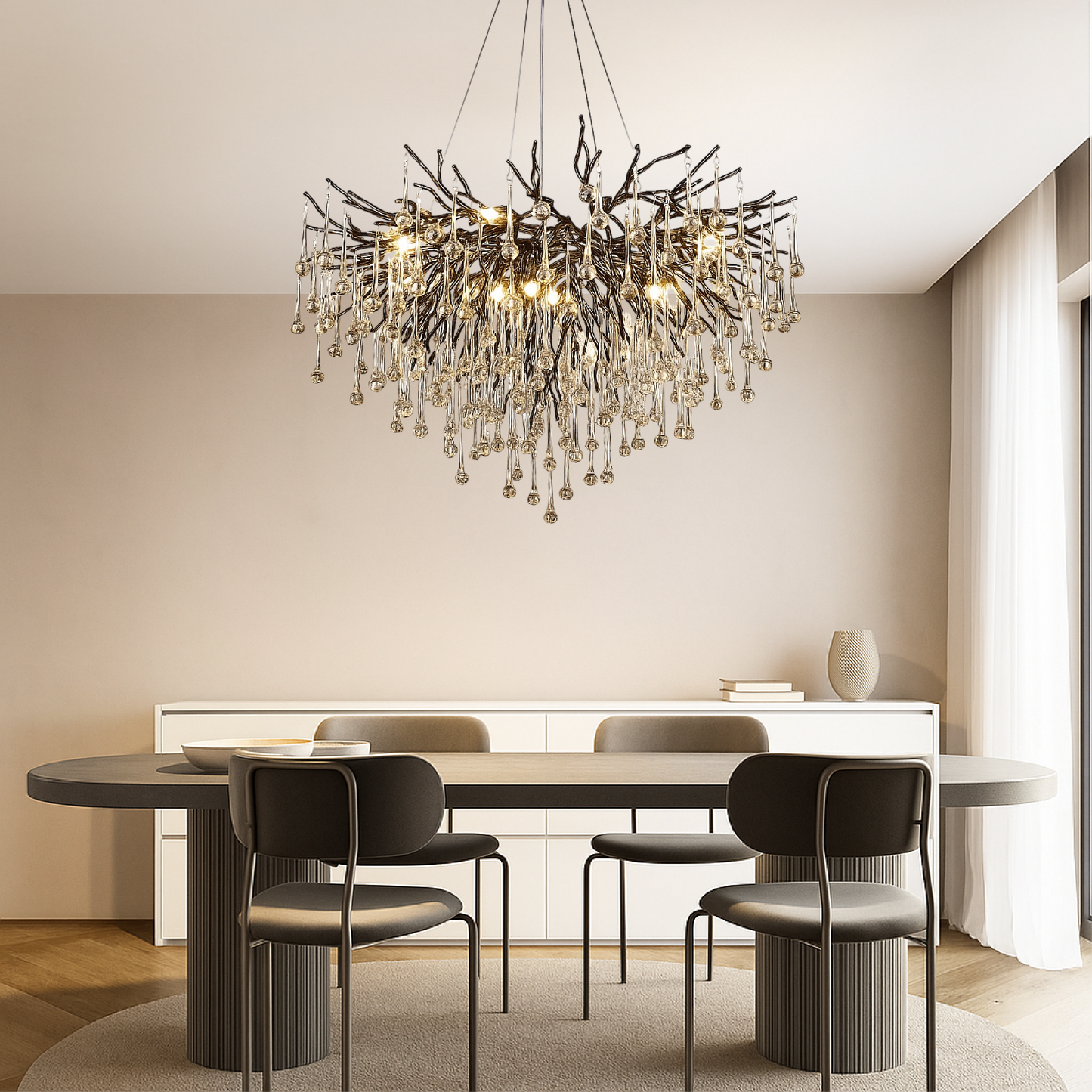 Zwarte kroonluchter raindrop aluminium kristal 60-120 cm woonkamer eetkamer luxe verlichting grote ruimte design