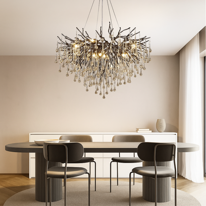 Zwarte kroonluchter raindrop aluminium kristal 60-120 cm woonkamer eetkamer luxe verlichting grote ruimte design