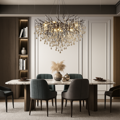 Zwarte kroonluchter raindrop aluminium kristal 60-120 cm woonkamer eetkamer luxe verlichting grote ruimte design