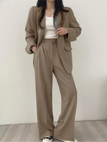 Vrouwelijke Broek Blazer Set Wijd en Stijlvol