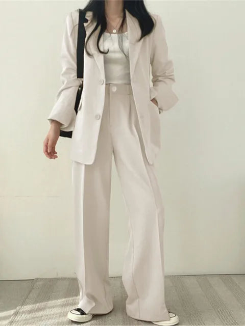 Vrouwelijke Broek Blazer Set Wijd en Stijlvol