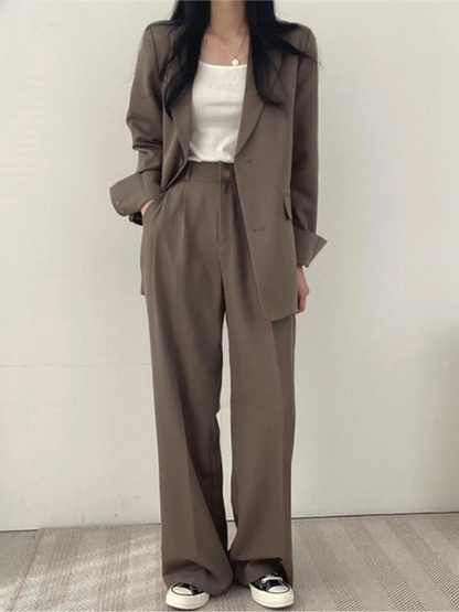 Vrouwelijke Broek Blazer Set Wijd en Stijlvol