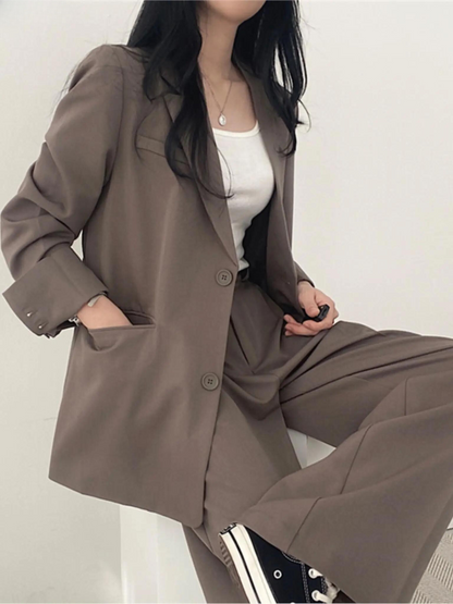 Vrouwelijke Broek Blazer Set Wijd en Stijlvol