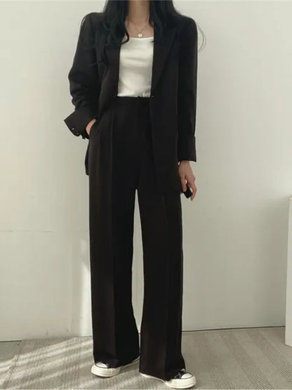 Vrouwelijke Broek Blazer Set Wijd en Stijlvol