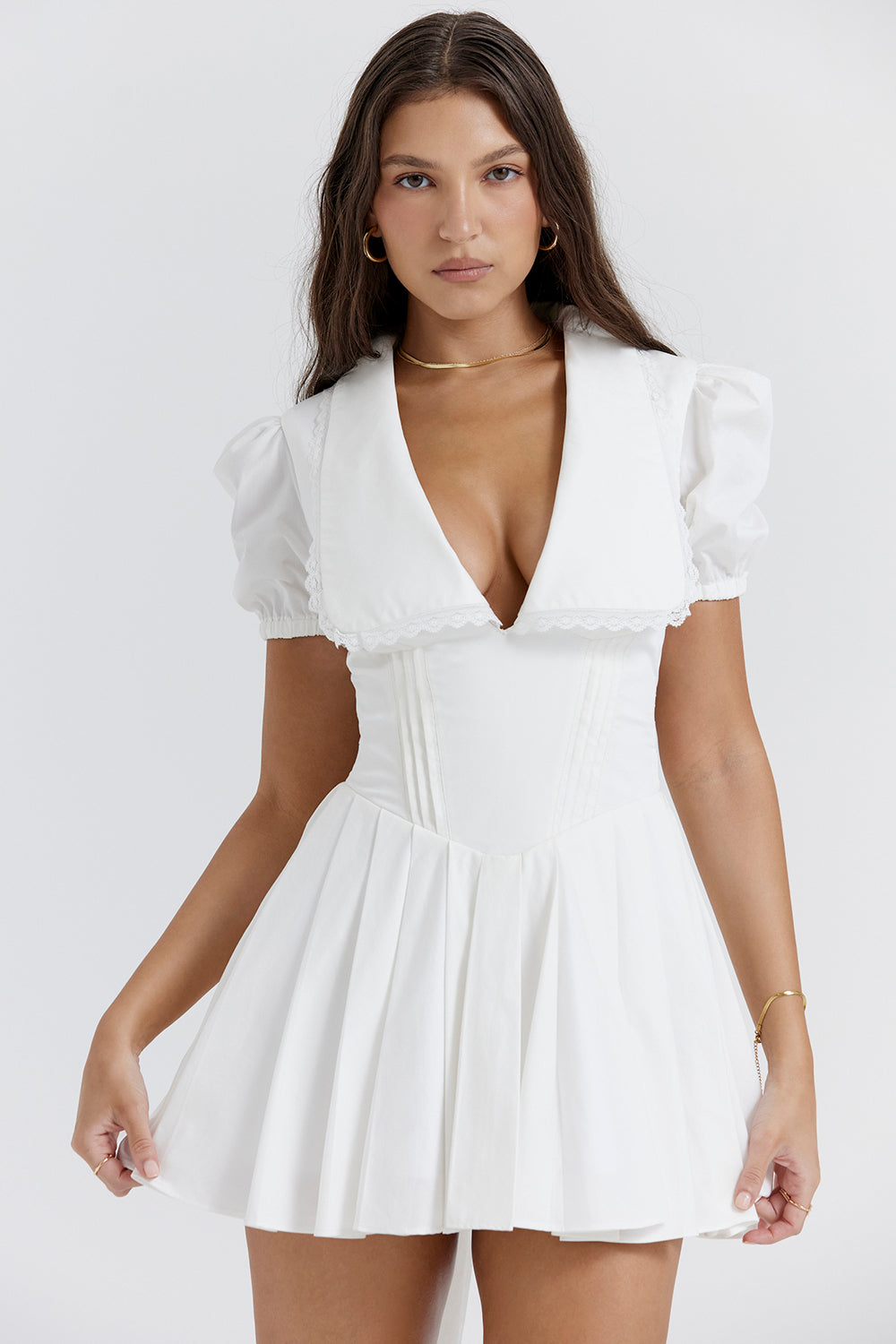 Klassieke Minirok Jurk met V-hals Geplisseerd Elegance