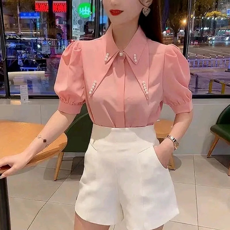 Dames Blouse Chiffon met Kraag en Lange Mouwen
