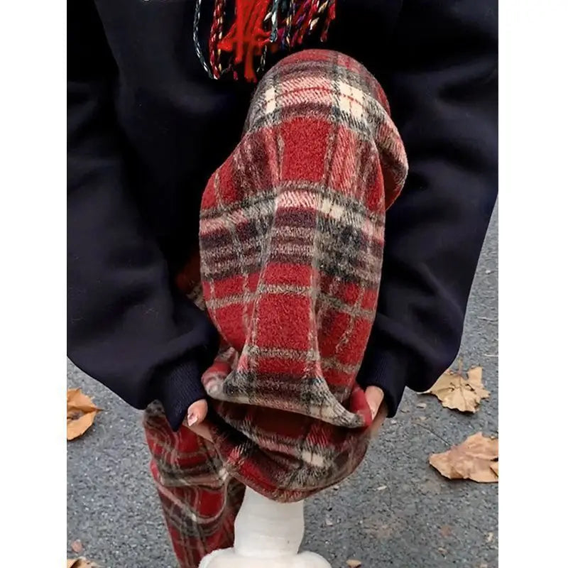 Geruite Broek Hoge Taille voor Vrouw Trendy Modieus