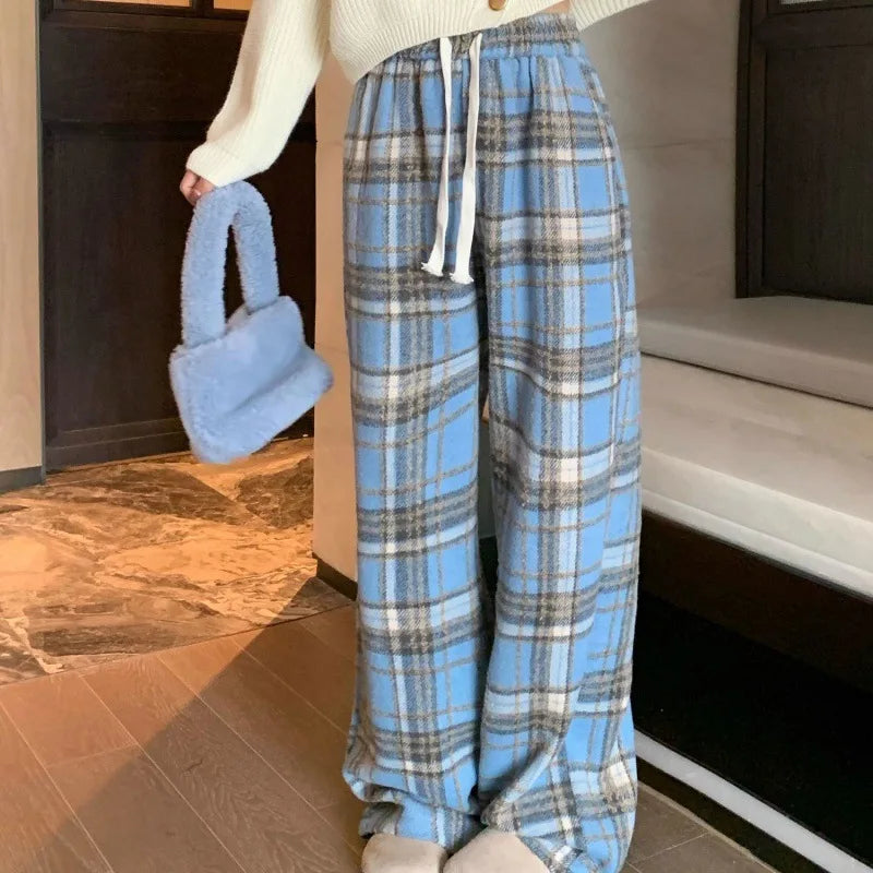 Geruite Broek Hoge Taille voor Vrouw Trendy Modieus