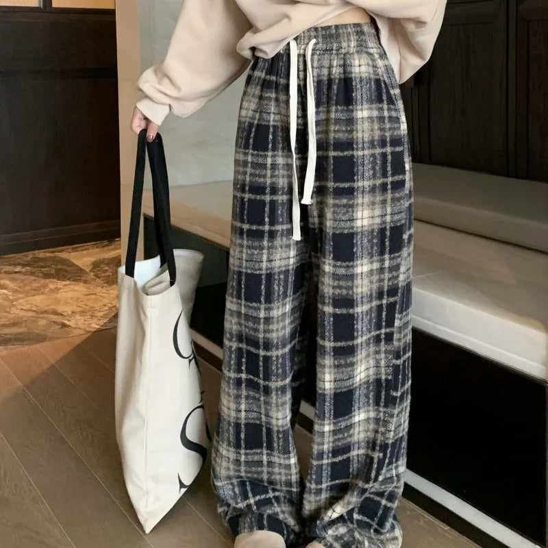 Geruite Broek Hoge Taille voor Vrouw Trendy Modieus