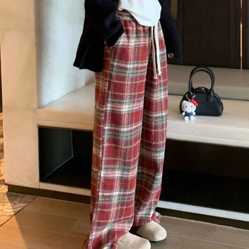 Geruite Broek Hoge Taille voor Vrouw Trendy Modieus