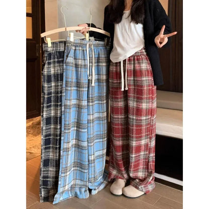 Geruite Broek Hoge Taille voor Vrouw Trendy Modieus