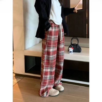 Geruite Broek Hoge Taille voor Vrouw Trendy Modieus