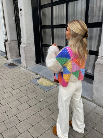 Dames Cardigan Gebreid Patchwork Model Zacht Warm