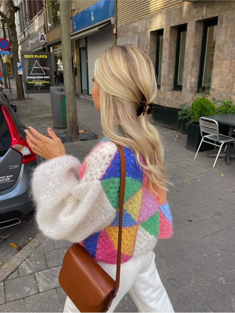 Dames Cardigan Gebreid Warm en Zachte Patchwork Trui