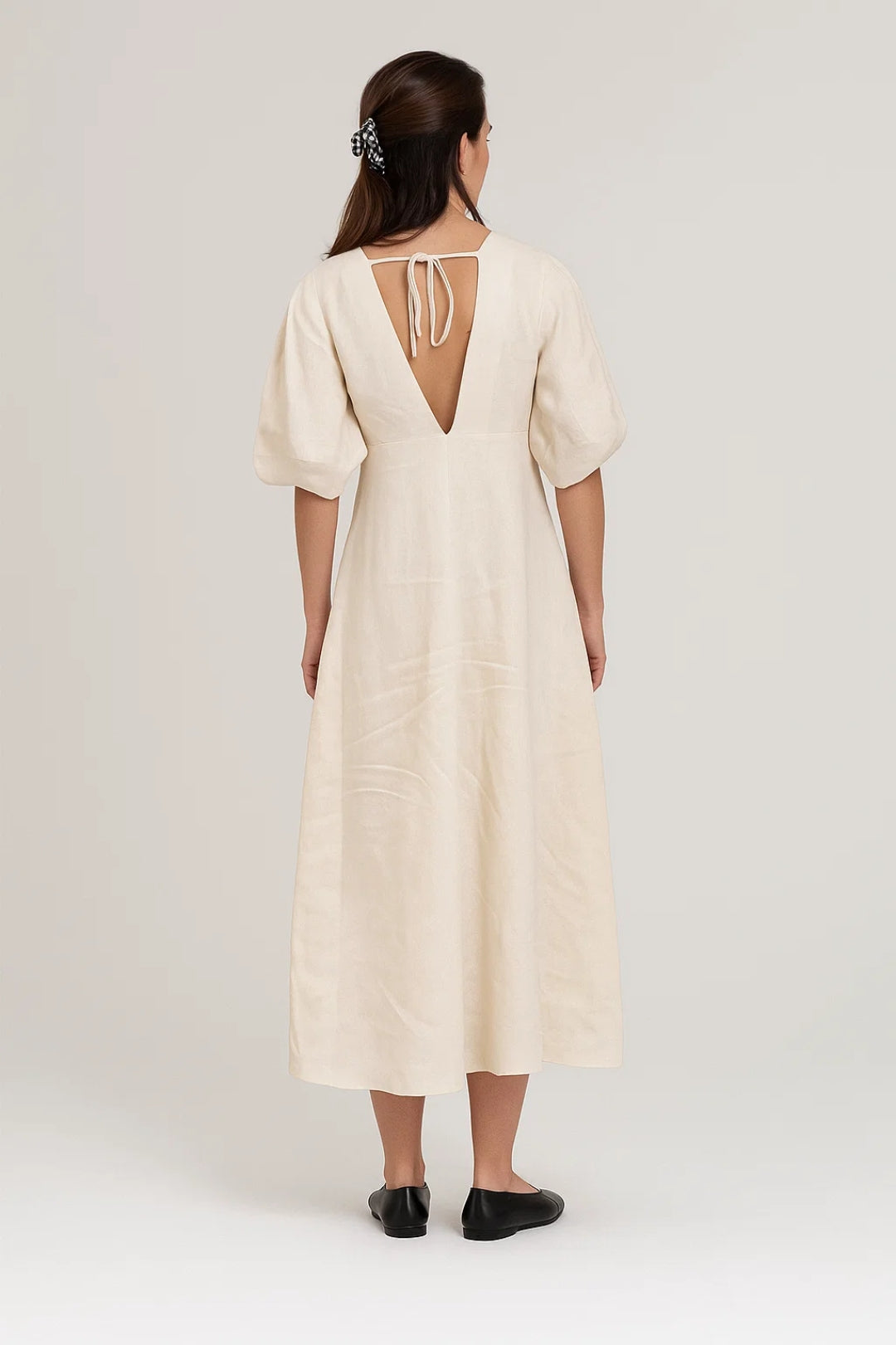 Midi Jurk Dames met V-hals en Knoopsluiting Klassieke Stijl