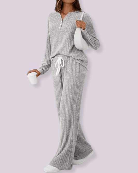 Dames Gebreide Henley en Broek Set Comfortabel - StudioMarella