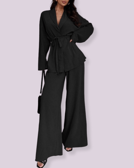 Dames Blazer en Broek Set Met Ceintuur Elegant - StudioMarella