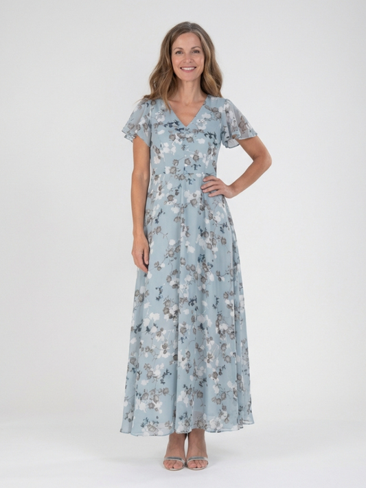 Vrouwelijke Maxi Jurk Zacht Chiffon Bloemenprint - StudioMarella