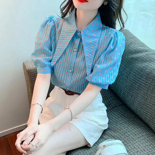 Zomer Blouse met Polka Dot Print voor Vrouw - StudioMarella