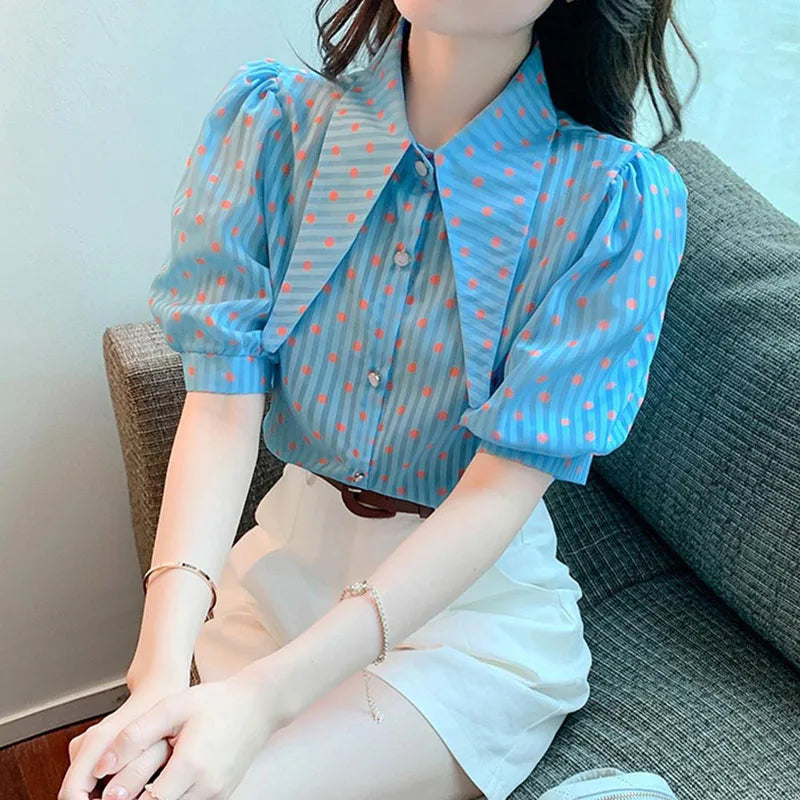 Vrouwelijke Blouse Polka Dot en Streepjes Patroon