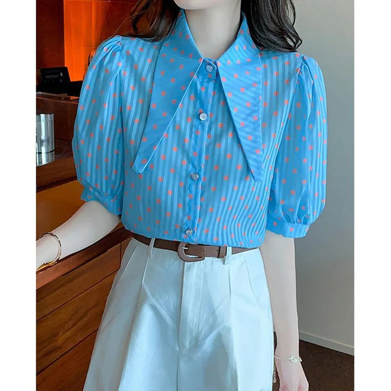 Vrouwelijke Blouse Polka Dot en Streepjes Patroon