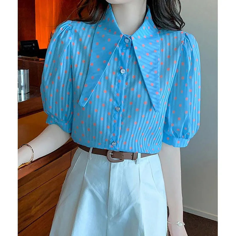 Vrouwelijke Blouse Polka Dot en Streepjes Patroon