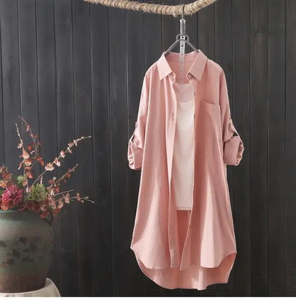 Midi Shirt voor Dames Zomerse Losse Vrouwen Blouse