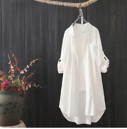 Midi Shirt voor Dames Zomerse Losse Vrouwen Blouse