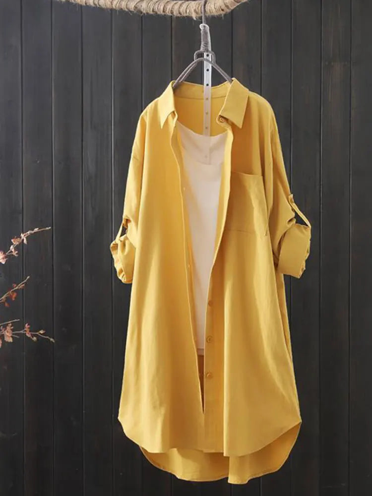 Midi Shirt voor Dames Zomerse Losse Vrouwen Blouse