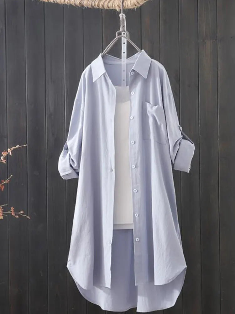 Midi Shirt voor Dames Zomerse Losse Vrouwen Blouse