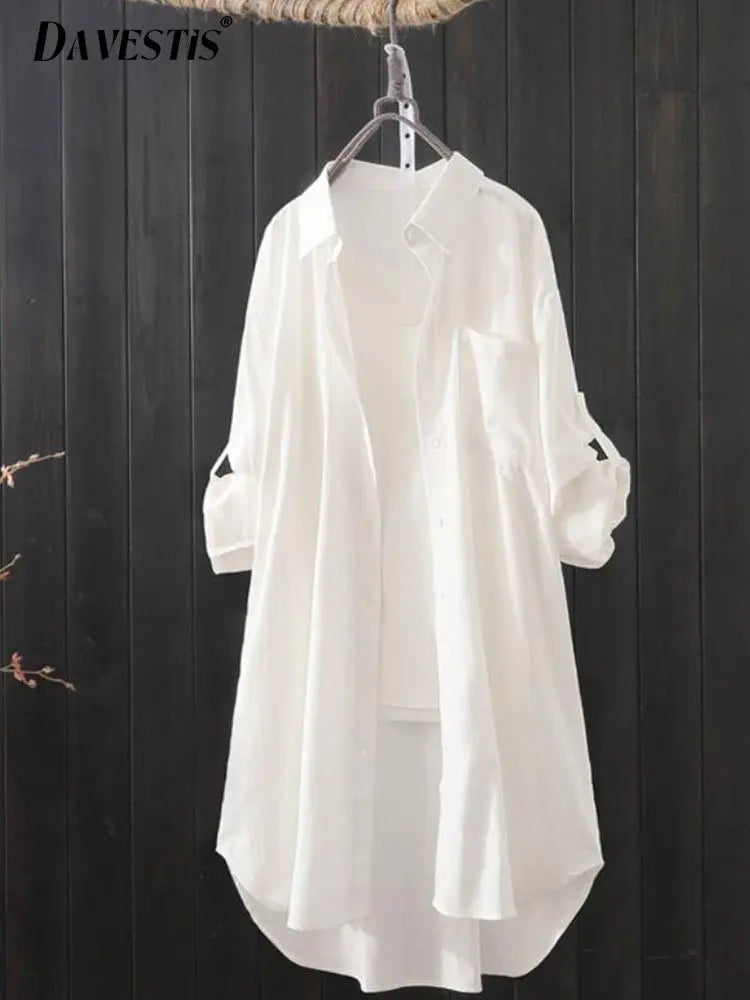 Midi Shirt voor Dames Zomerse Losse Vrouwen Blouse