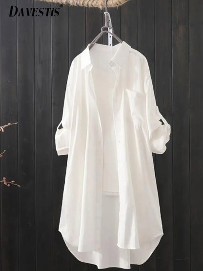 Midi Shirt voor Dames Zomerse Losse Vrouwen Blouse