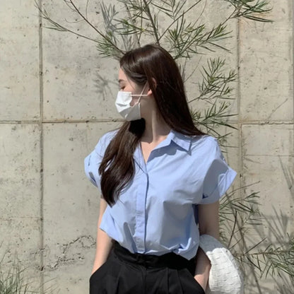 Witte Overhemd Koreaanse Stijl Zomer Breeze