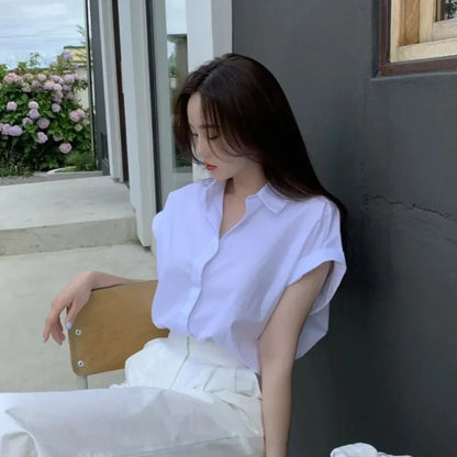 Witte Overhemd Koreaanse Stijl Zomer Breeze