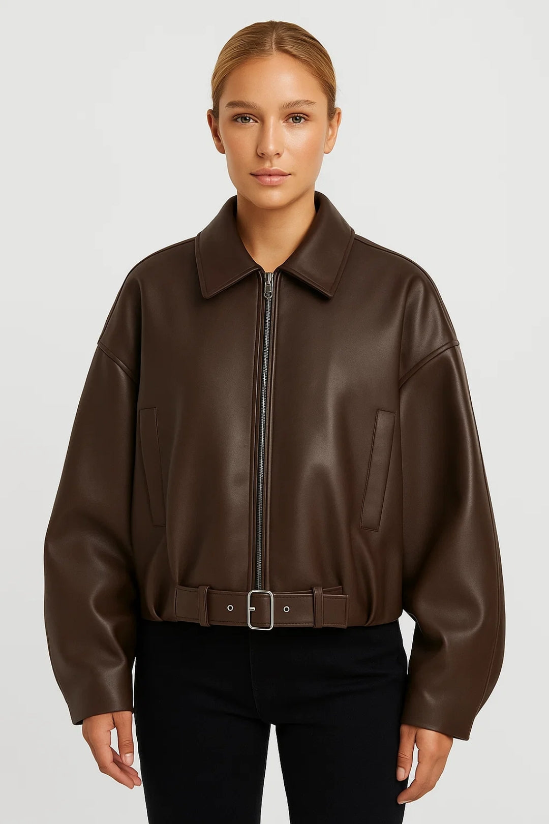 Oversized Damesjas met Rits en Ceintuur Stoer