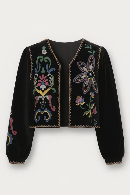 Dames Vest Geborduurd Bloemen Elegant Open Voor - StudioMarella